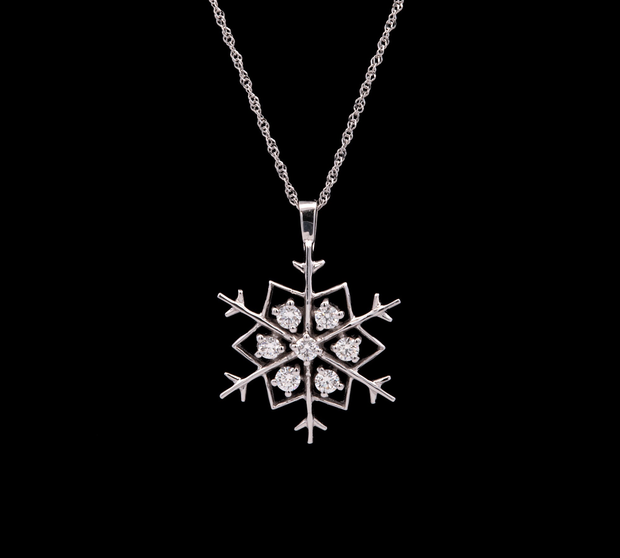 Middlebury Small Diamond Snowflake Pendant With 18 Inch Chain, 14K White Gold