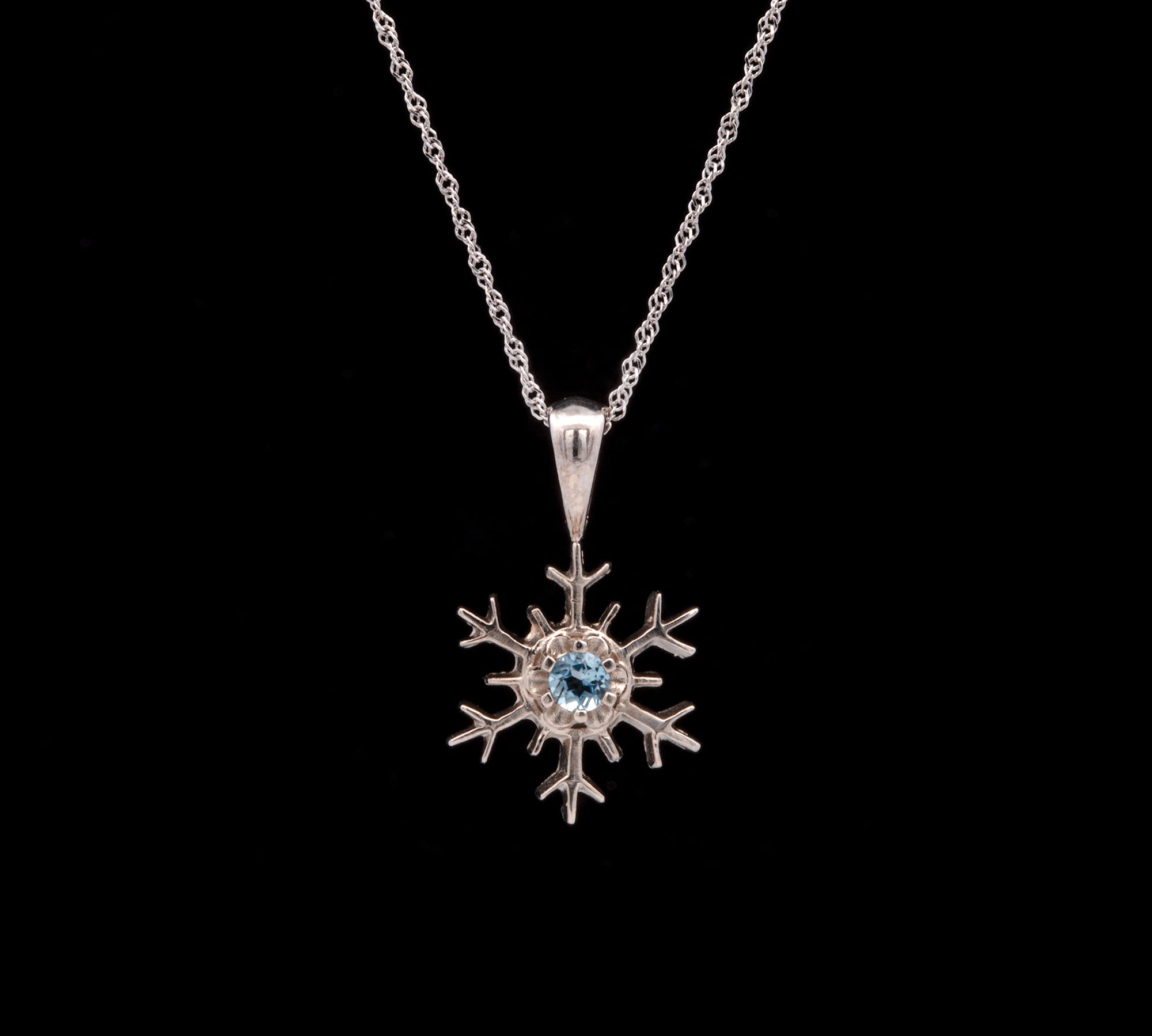 Montpelier Aquamarine Snowflake Pendant With 18" Chain, 14K White Gold
