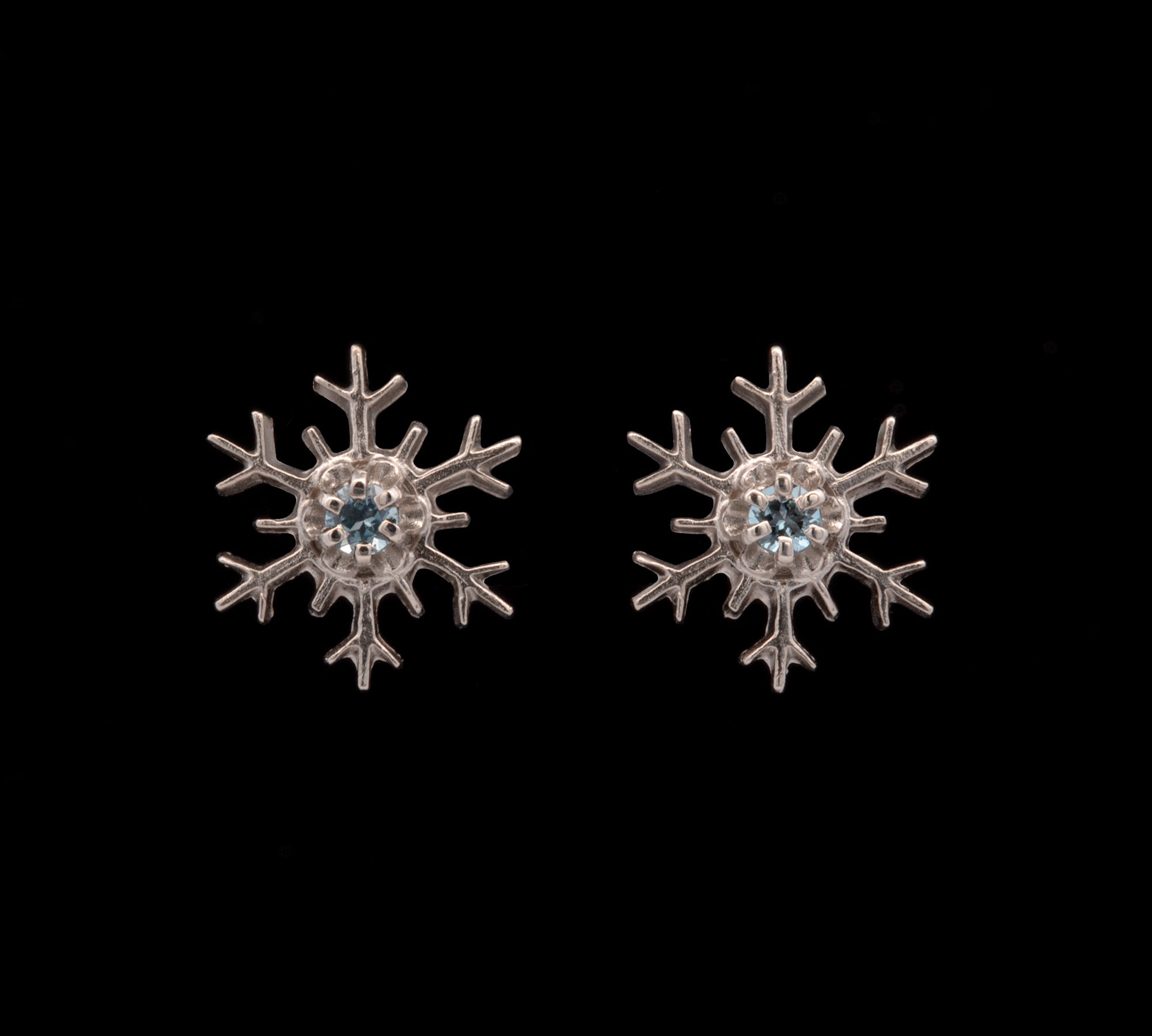 Montpelier Aquamarine Snowflake Stud Earrings, 14K White Gold