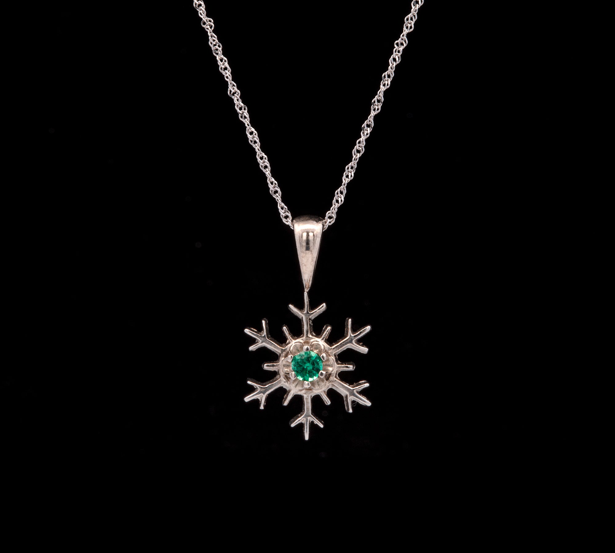 Montpelier Emerald Snowflake Pendant With 18 Inch Chain, 14K White Gold