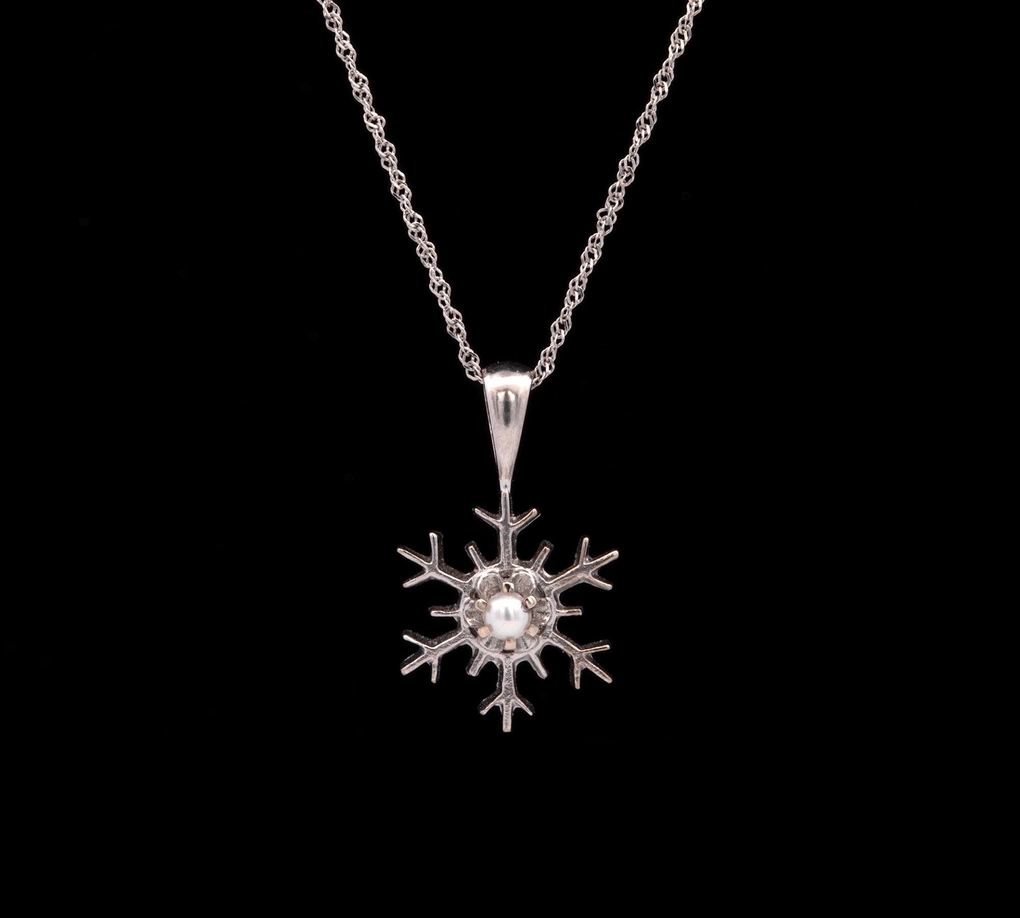 Montpelier Pearl Snowflake Pendant With 18 Inch Chain, 14K White Gold