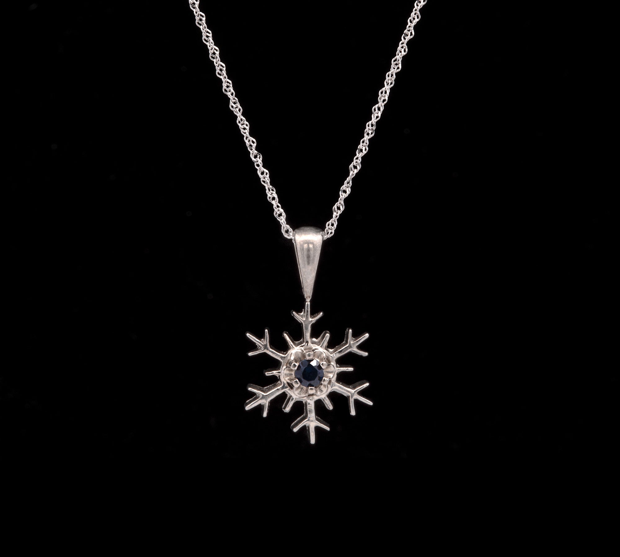 Montpelier Sapphire Snowflake Pendant With 18" Chain, 14K White Gold