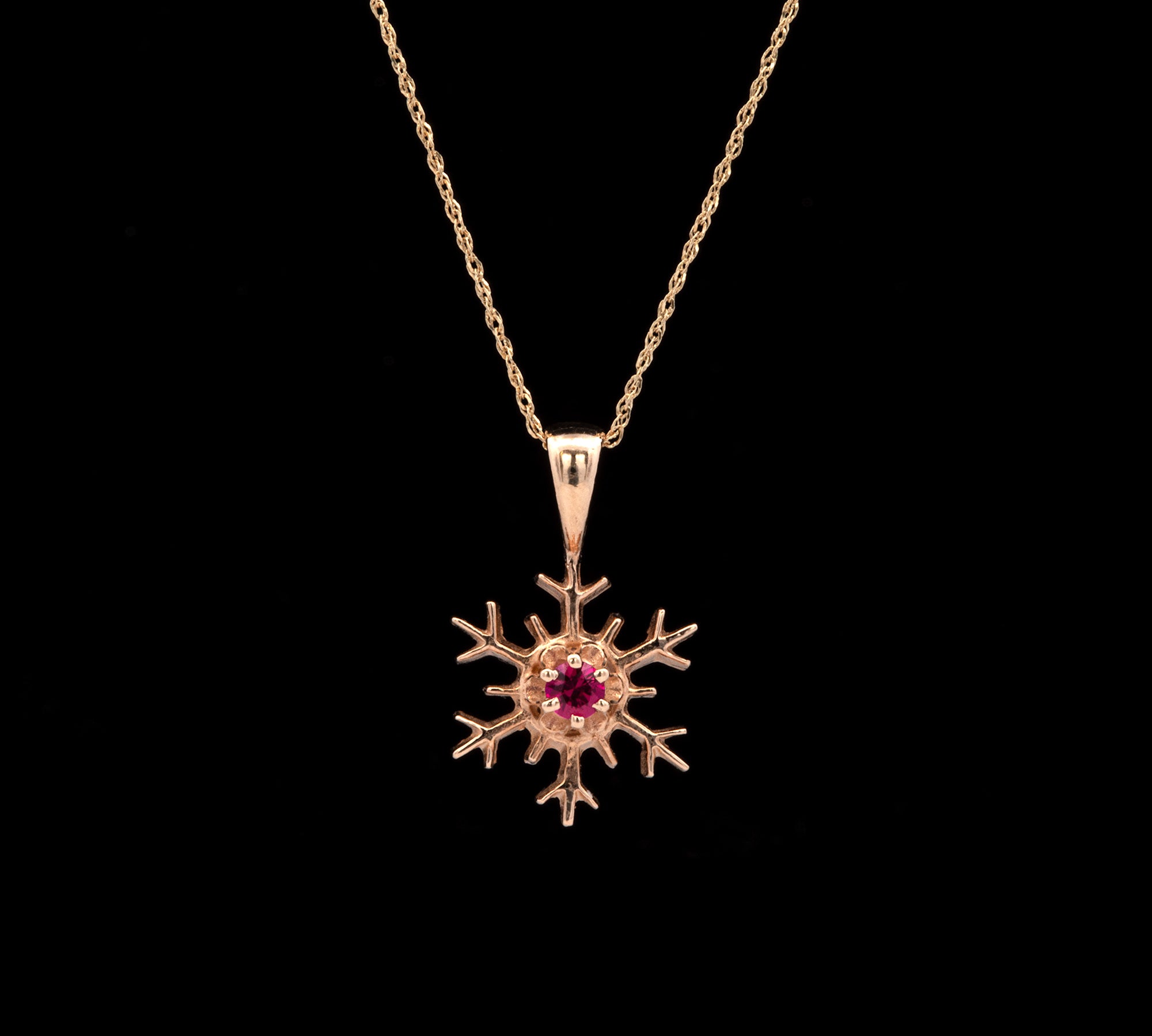 Montpelier Ruby Snowflake Pendant with 18" Chain, 14K Yellow Gold