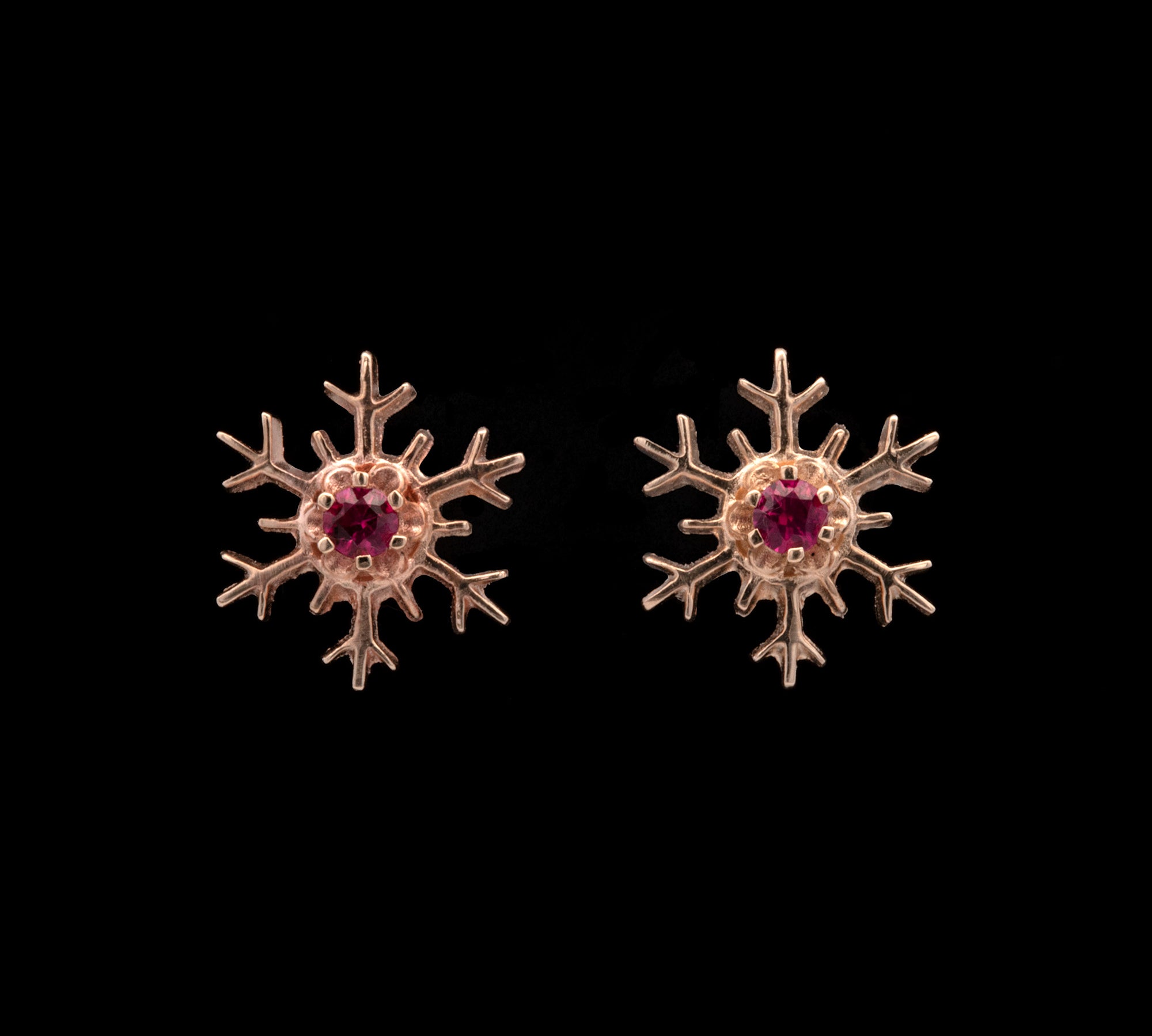 Montpelier Ruby Snowflake Stud Earrings, 14K Yellow Gold