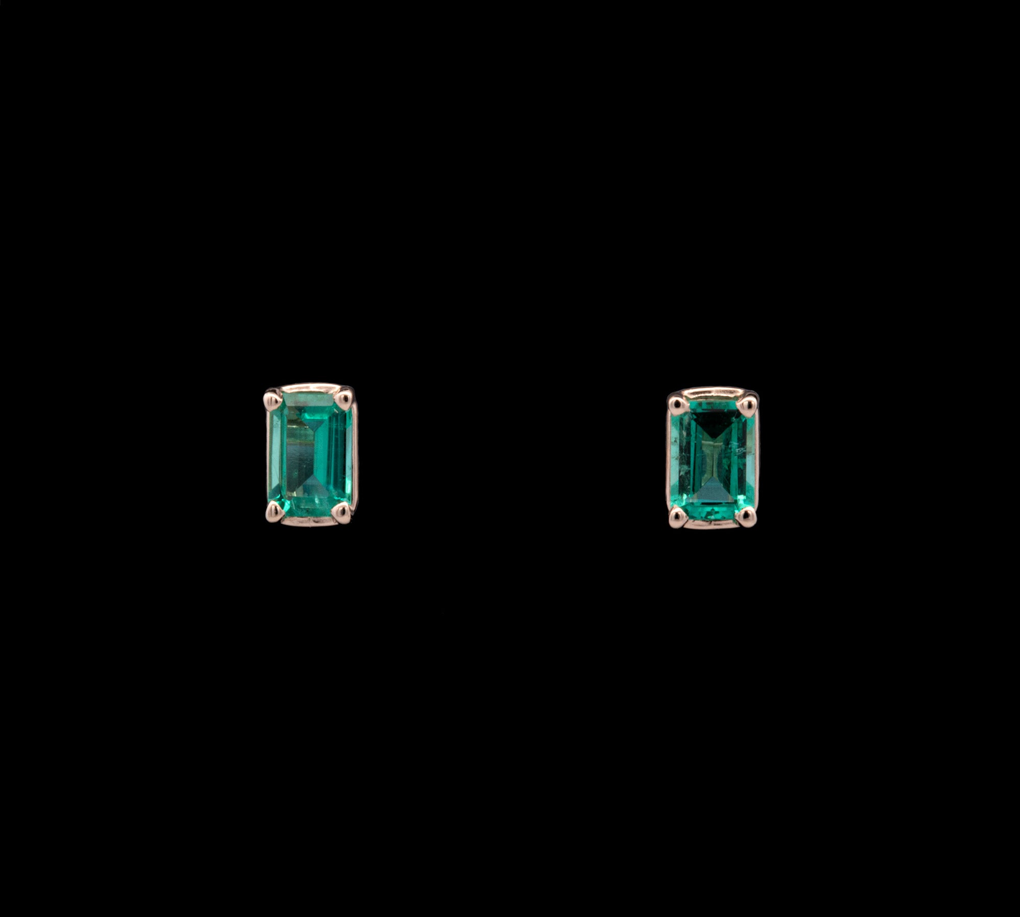 Custom 14K Yellow Gold Prong Set Emerald Stud Earrings