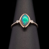 14K Yellow Gold Marquise Shaped Opal and Diamond Accent Ring