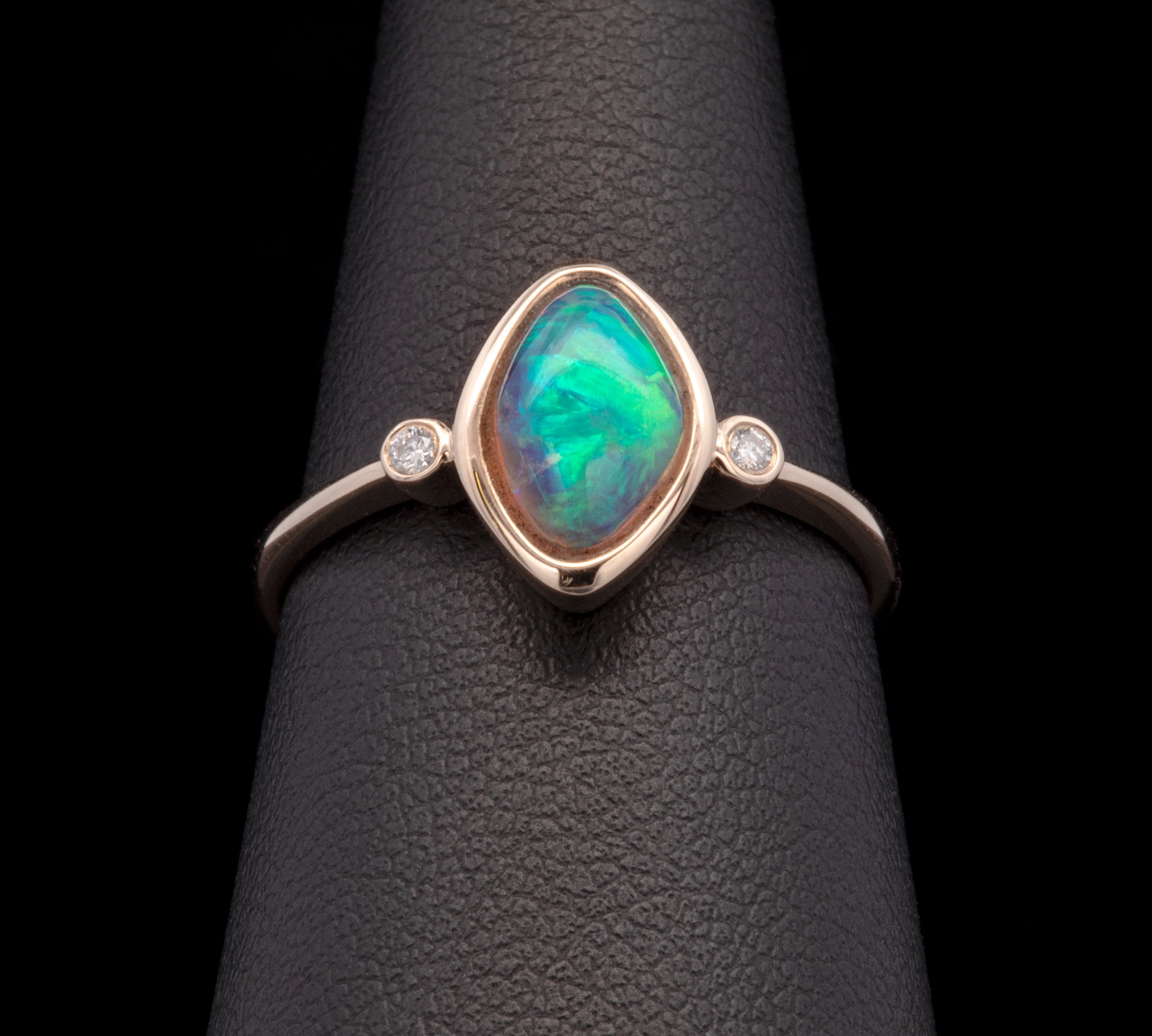 14K Yellow Gold Marquise Shaped Opal and Diamond Accent Ring