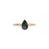 14K Yellow Gold Bezel Set Pear Shaped Boulder Opal Ring with Diamond Accents