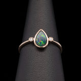 14K Yellow Gold Bezel Set Pear Shaped Boulder Opal Ring with Diamond Accents