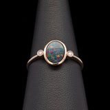 14K Yellow Gold Oval Opal and Diamond Accent Ring