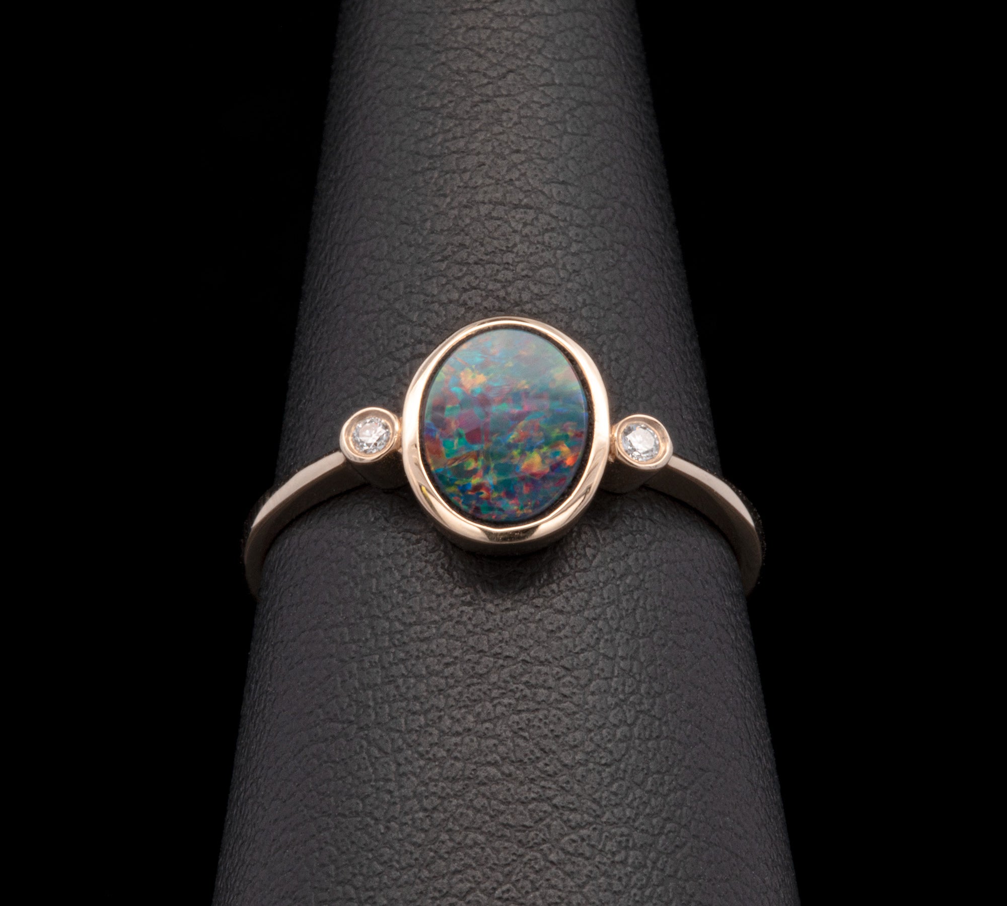14K Yellow Gold Oval Opal and Diamond Accent Ring