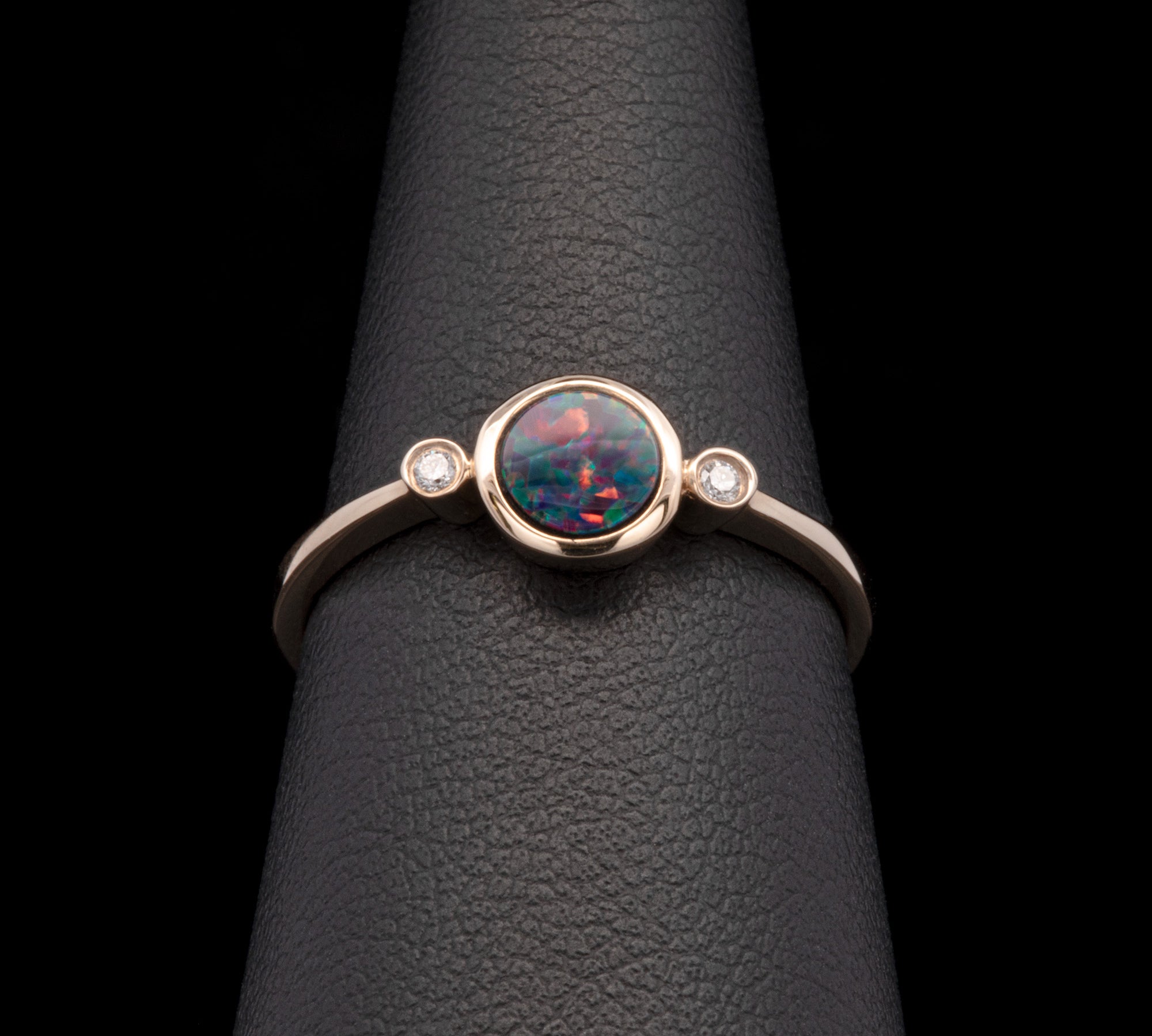 14K Yellow Gold Round Opal and Diamond Accent Ring
