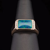 14K Yellow Gold Rectangular Opal and Diamond Accent Ring