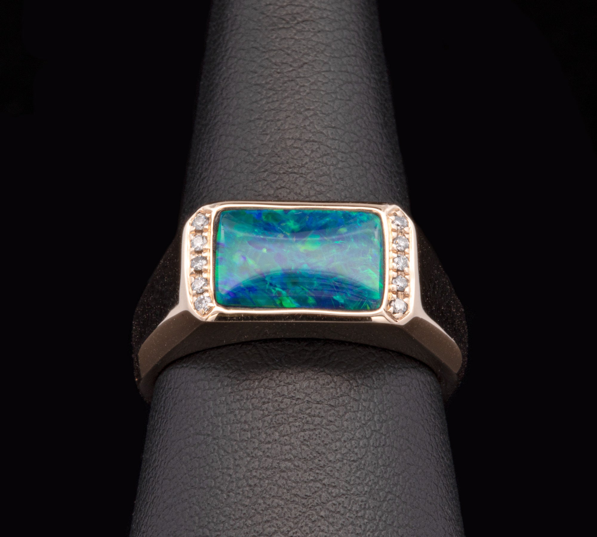 14K Yellow Gold Rectangular Opal and Diamond Accent Ring