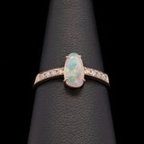 14K Yellow Gold Oval Opal and Diamond Ring