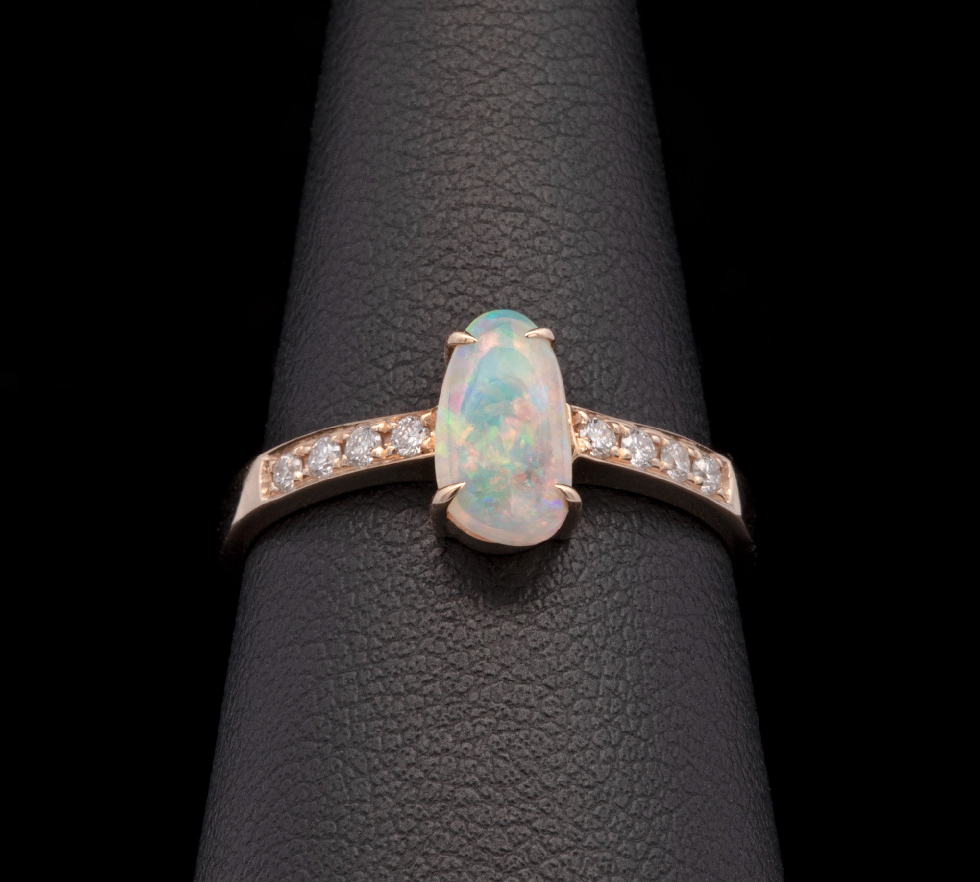 14K Yellow Gold Oval Opal and Diamond Ring