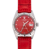 36mm Stainless Steel "Rolex" Date With Red Dial And Red Leather Strap, Circa 1960's