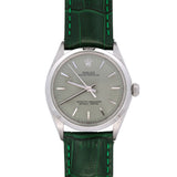 36mm Stainless Steel "Rolex" Oyster Perpetual With Olive Dial And Green Leather Strap, Circa 1970's.