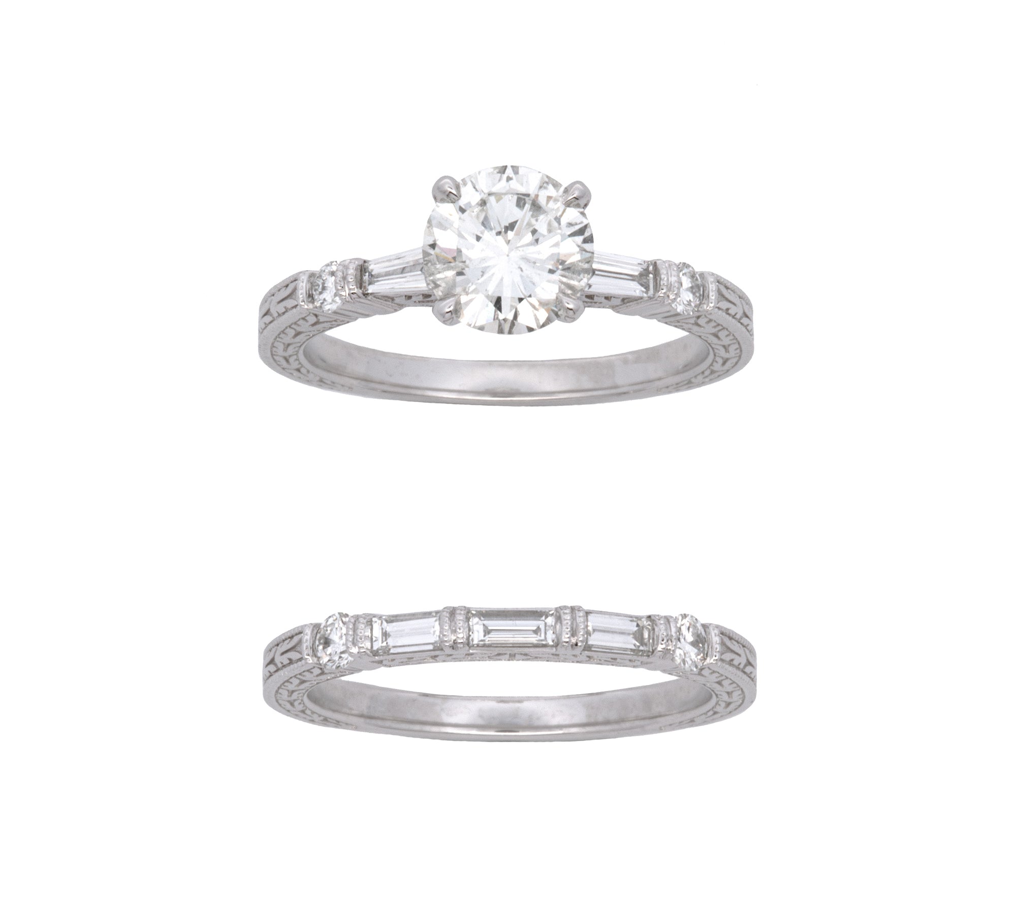 Custom Platinum Diamond Engagement Ring And Wedding Band Set