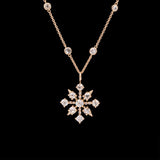 Custom 18K Yellow Gold Old Mine Cut Diamond Snowflake Pendant And 20 Inch Graduating Diamond Station Chain With Jump Ring At 18 Inches