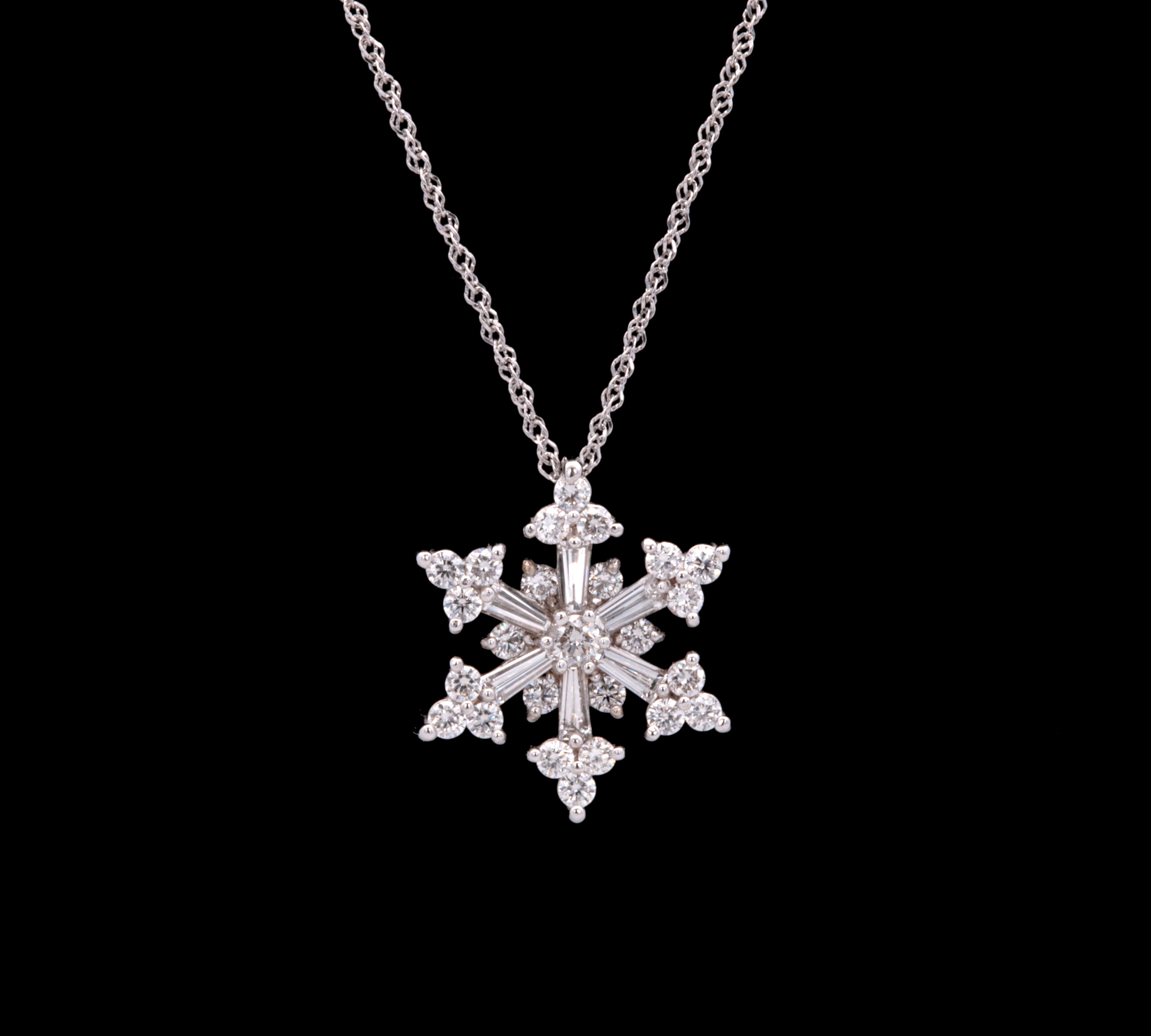 Stowe Strong Mixed Cut Diamond Snowflake Pendant With 18" Chain, 14K White Gold