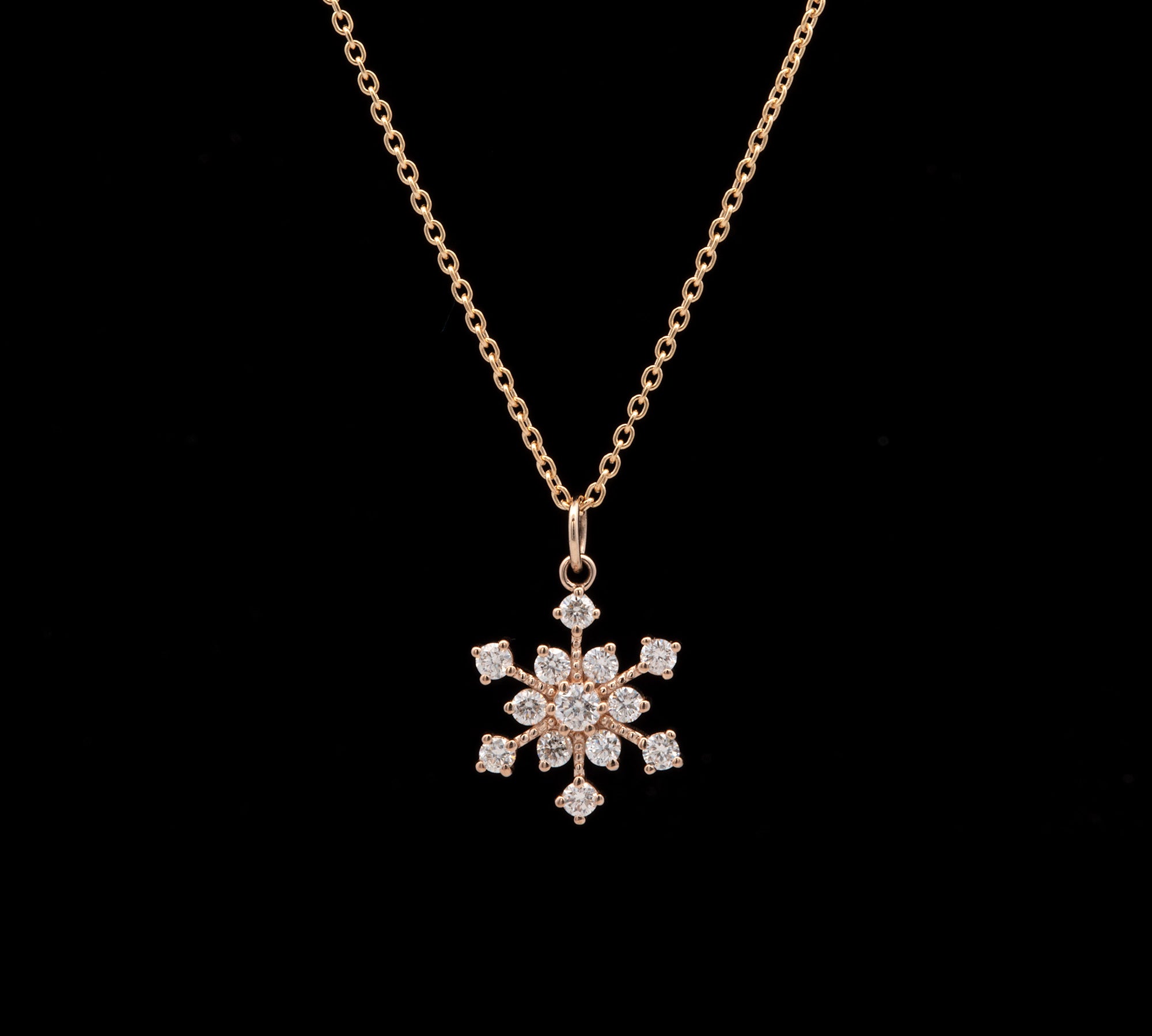 Waitsfield Diamond Snowflake Pendant With 18" Chain, 14K Yellow Gold