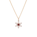 Waitsfield Ruby And Diamond Snowflake Pendant With 18 Inch Chain, 14K Yellow Gold