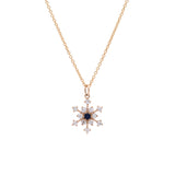 Waitsfield Sapphire And Diamond Snowflake Pendant With 18 Inch Chain, 14K Yellow Gold