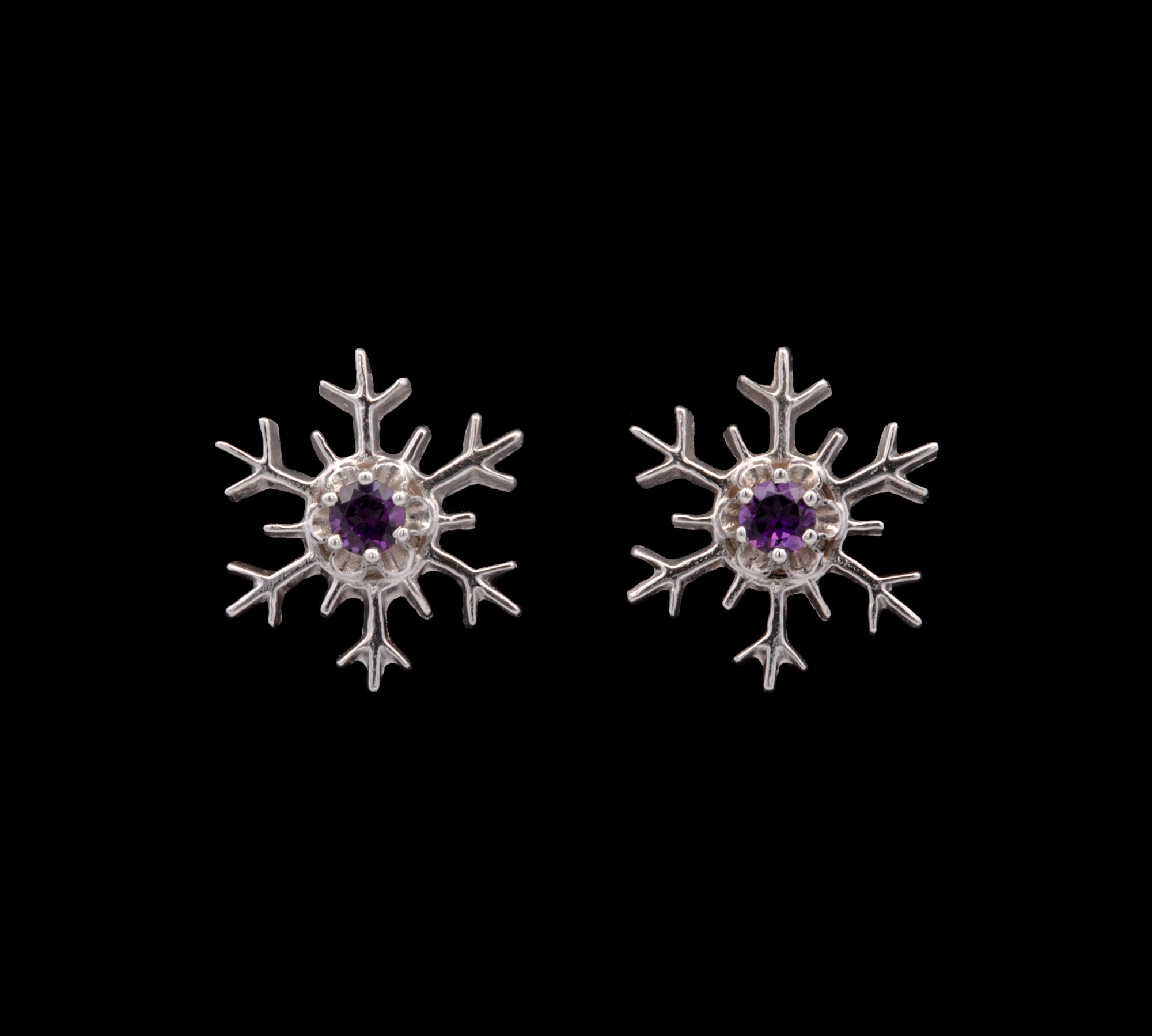 Montpelier Amethyst Snowflake Stud Earrings, 14K White Gold