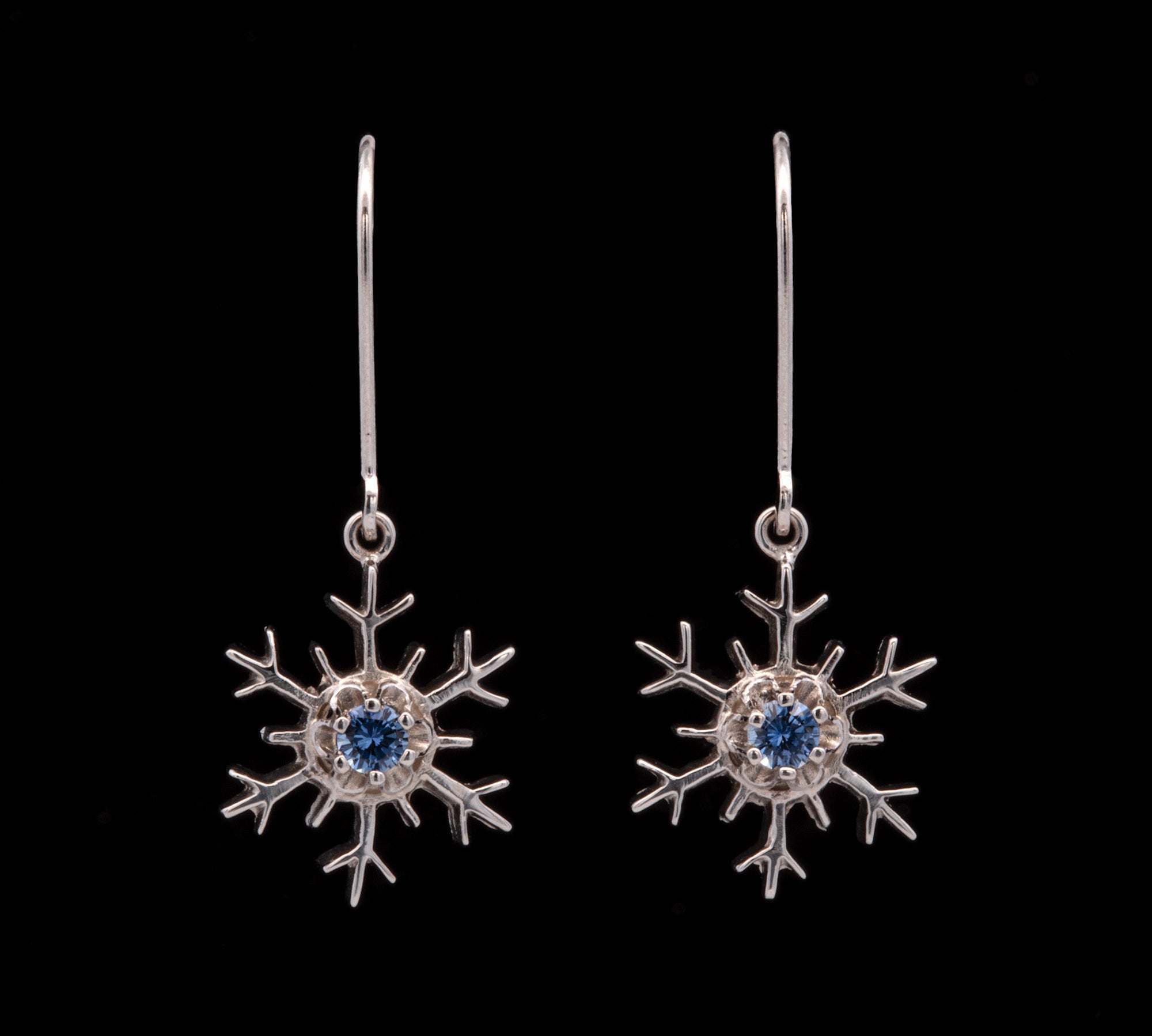 Montpelier Sapphire Snowflake Dangle Earrings With Leverbacks, 14K White Gold