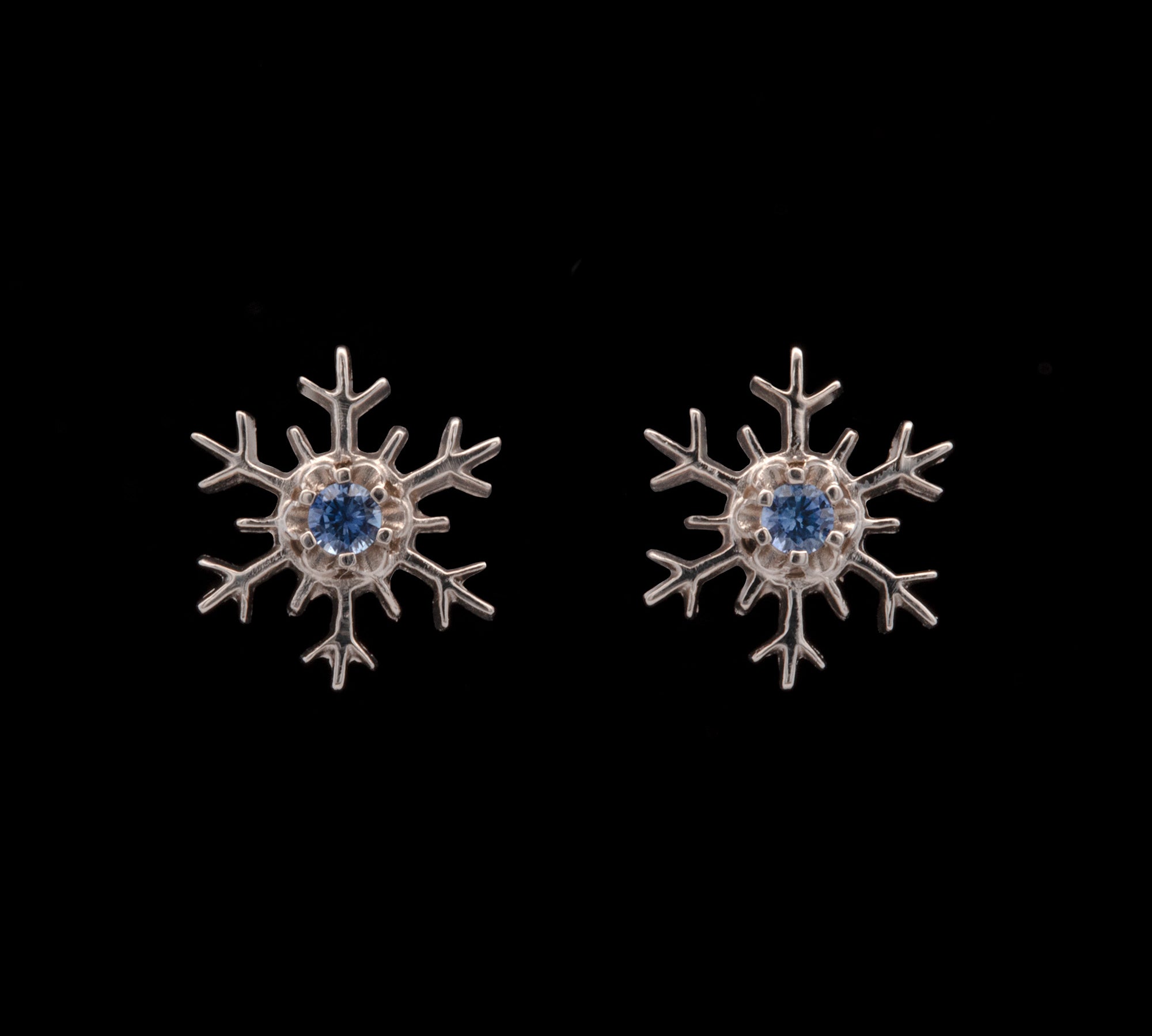 Montpelier Sapphire Snowflake Stud Earrings, 14K White Gold