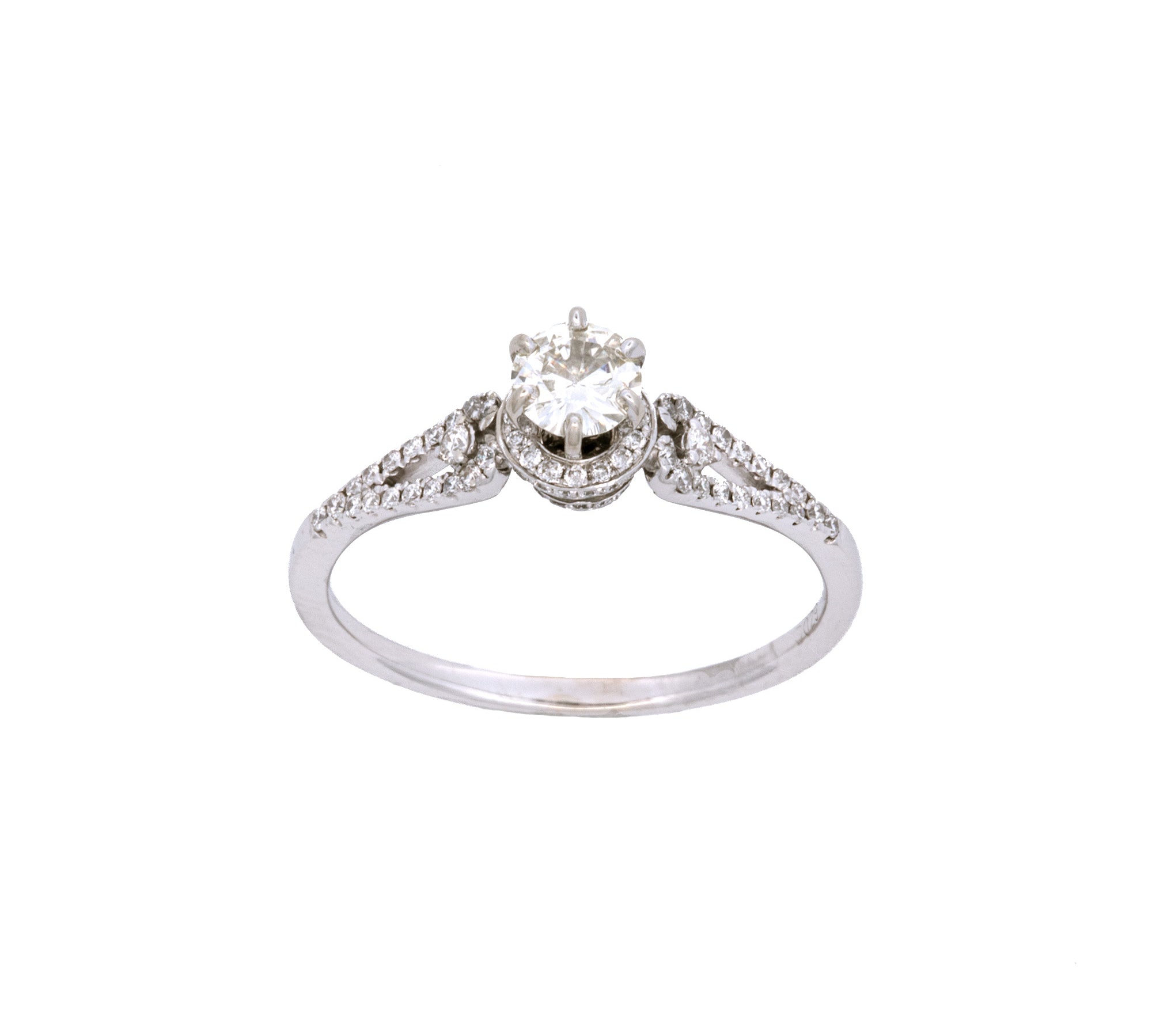 14K White Gold Split Shank Diamond Ring