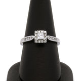 14K White Gold Square Diamond Ring With Round Accent Diamonds