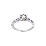 14K White Gold Square Diamond Ring With Round Accent Diamonds