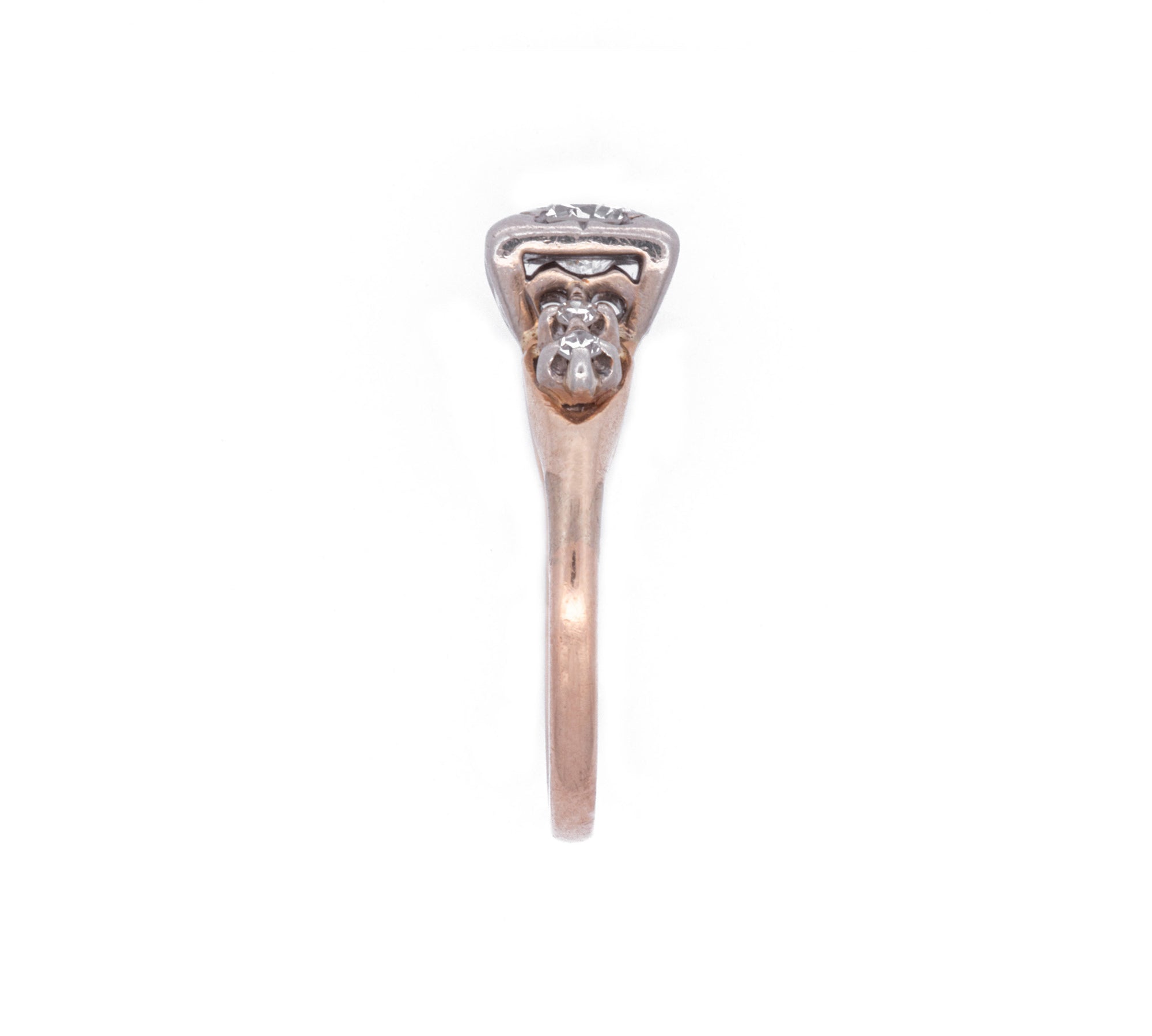 14K Yellow Gold and White Gold Antique Round Single Cut Diamond Ring