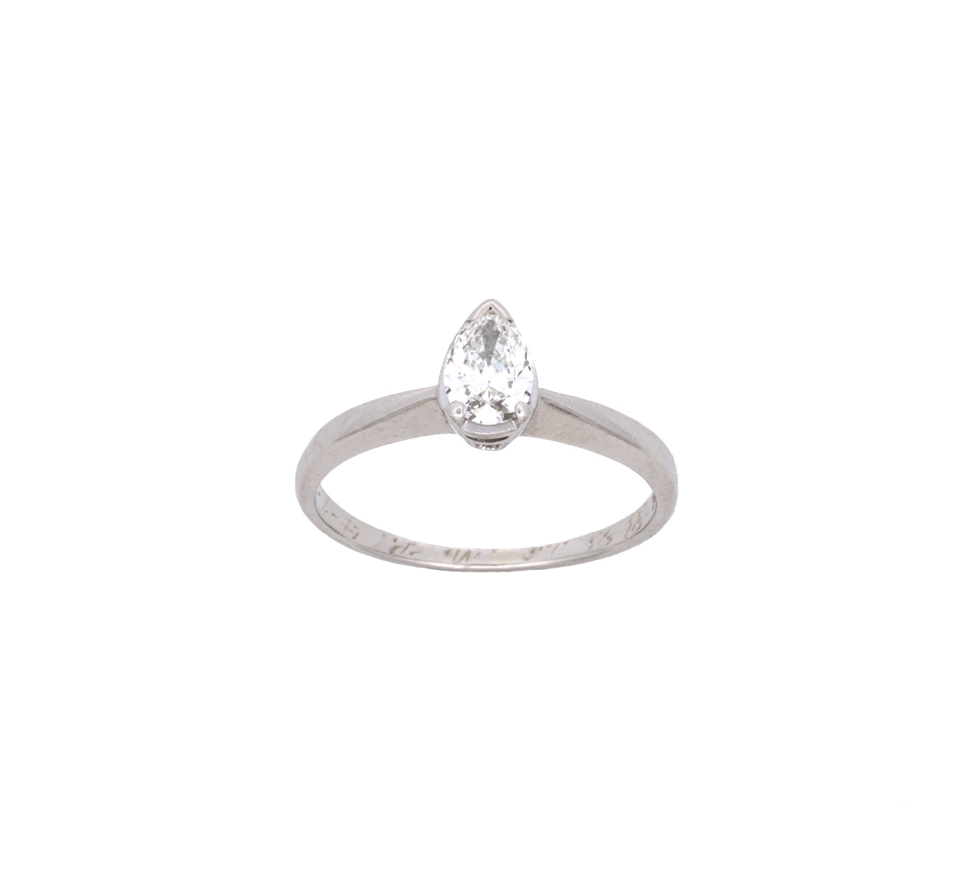 14K White Gold Pear Cut Diamond Solitaire Ring