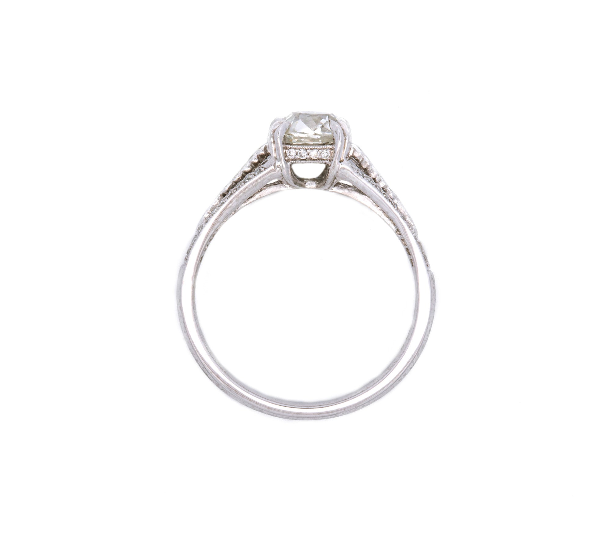 Platinum Antique Design with Old Mine Cut Diamond Ring