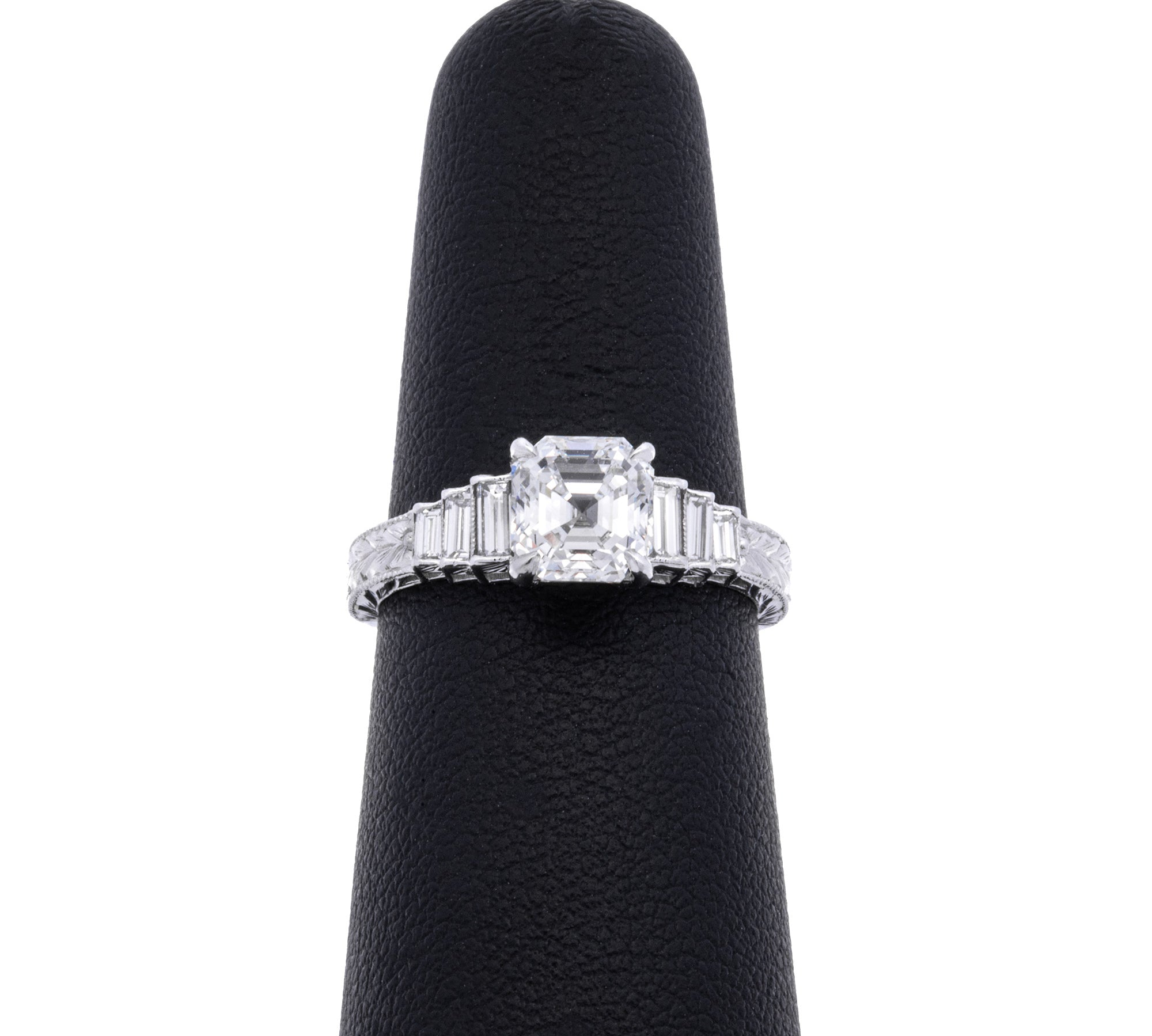 Platinum Square Emerald Cut Diamond Engagement Ring