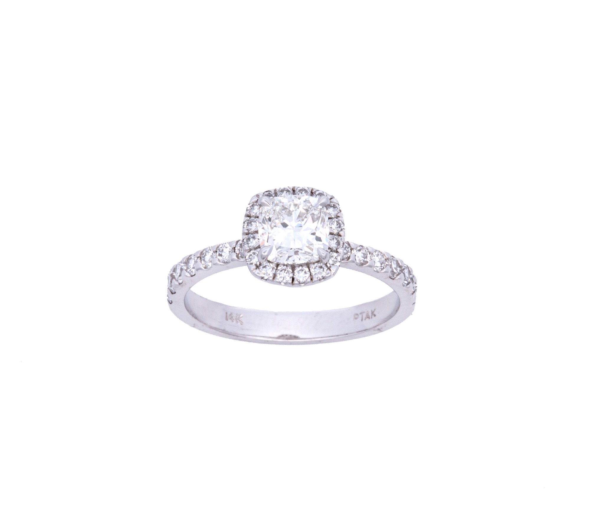14K White Gold "Lab Grown" Cushion Brilliant Cut Diamond Halo Engagement Ring