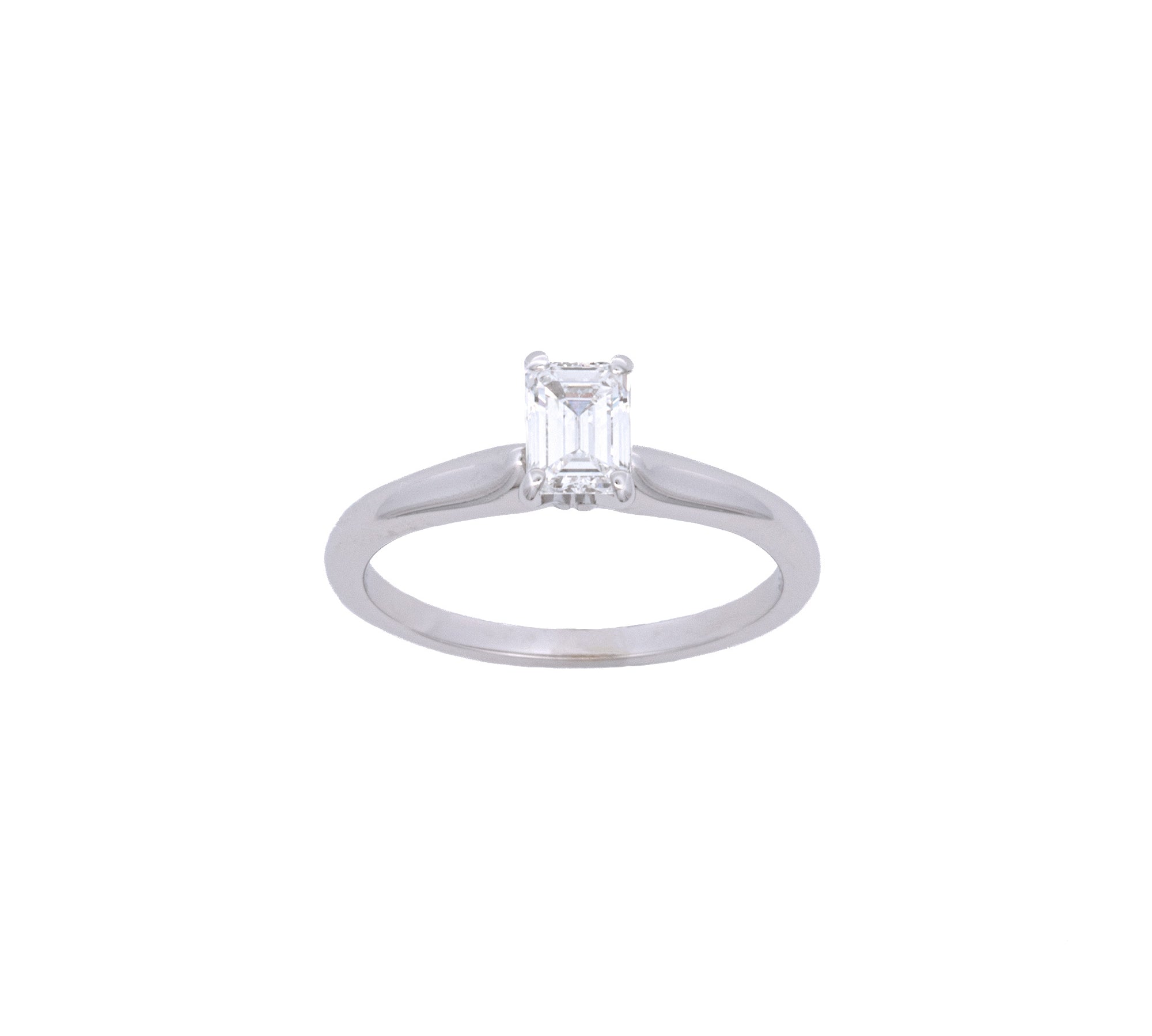 18K White Gold Emerald Cut Diamond Solitaire Ring