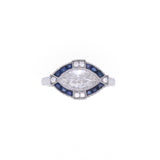 Platinum Art Deco Marquise Ring with Round Sapphires and Diamonds