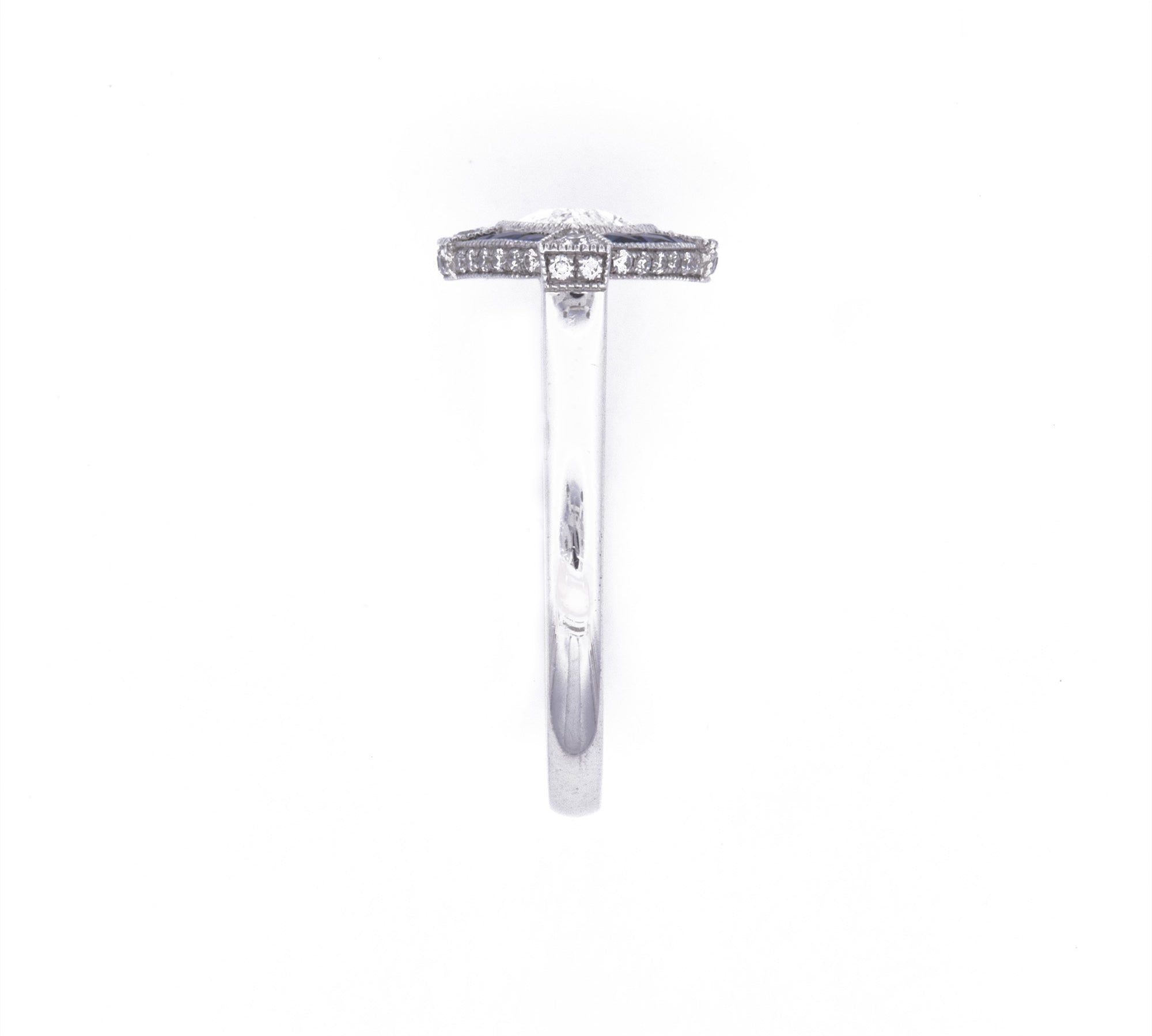Platinum Art Deco Marquise Ring with Round Sapphires and Diamonds