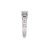 14K White Gold Three Princess Cut Diamonds With Diamond Halo Ring