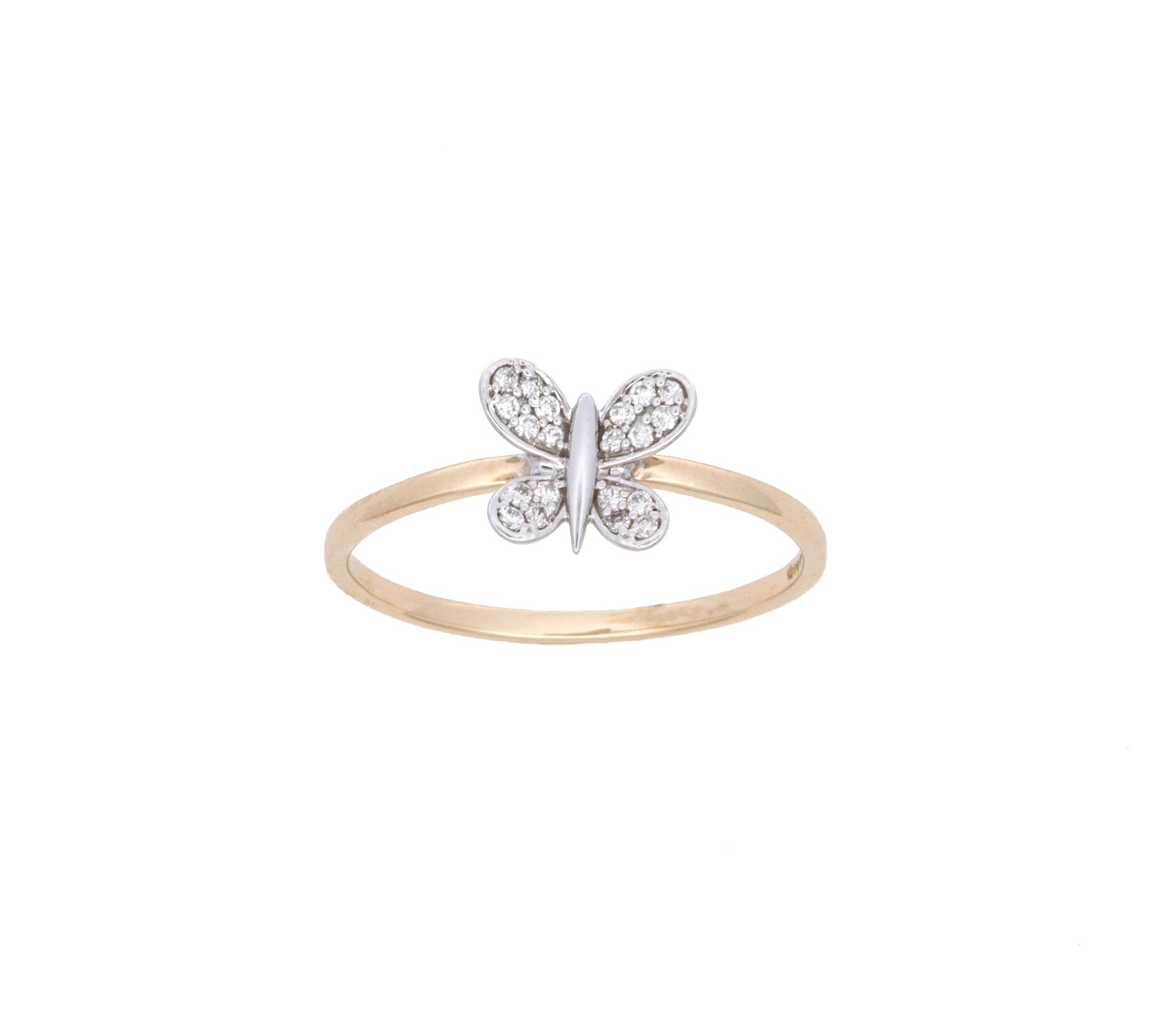 14K Yellow And White Gold Diamond Butterfly Ring