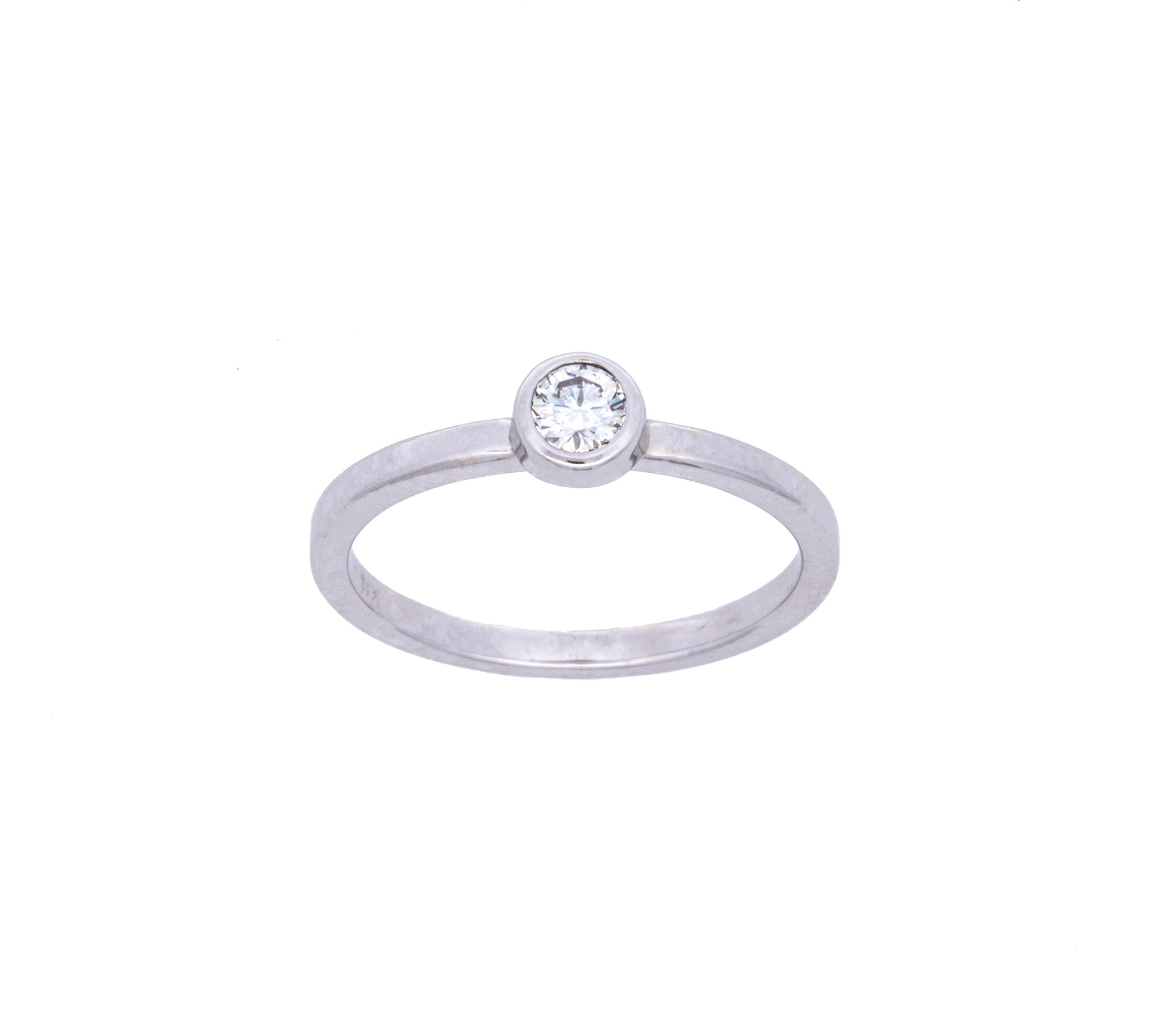 14K White Gold Round Bezel Set Diamond Ring