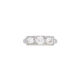 Platinum Art Deco 3 Old European Cut Diamond Ring