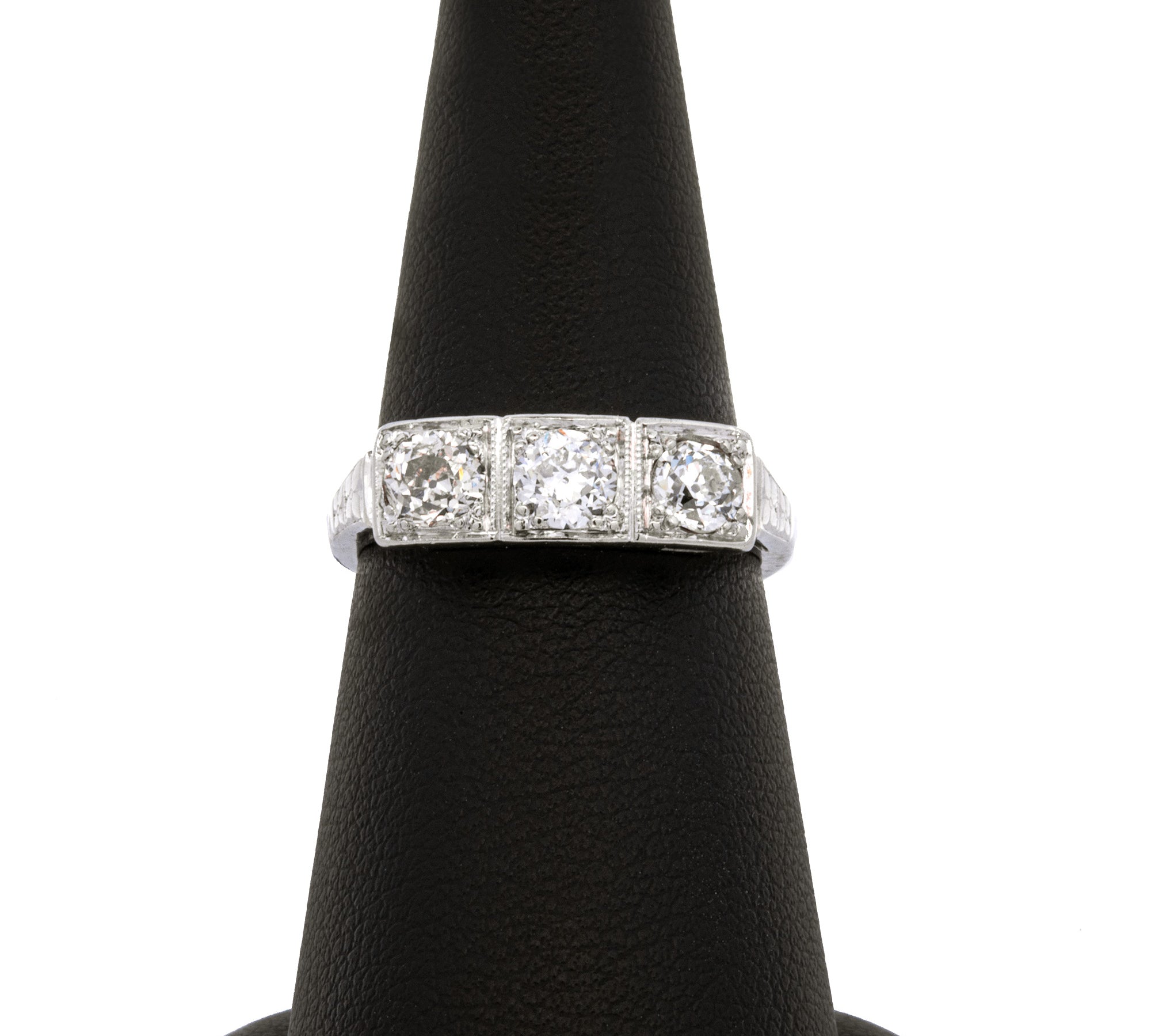 Platinum Art Deco 3 Old European Cut Diamond Ring