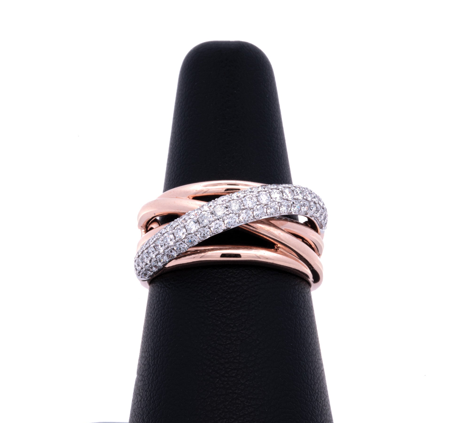 14K Rose Gold Diamond Cross Over Ring