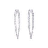 14K White Gold Pointed 2.10ctw Diamond Hoops Earrings