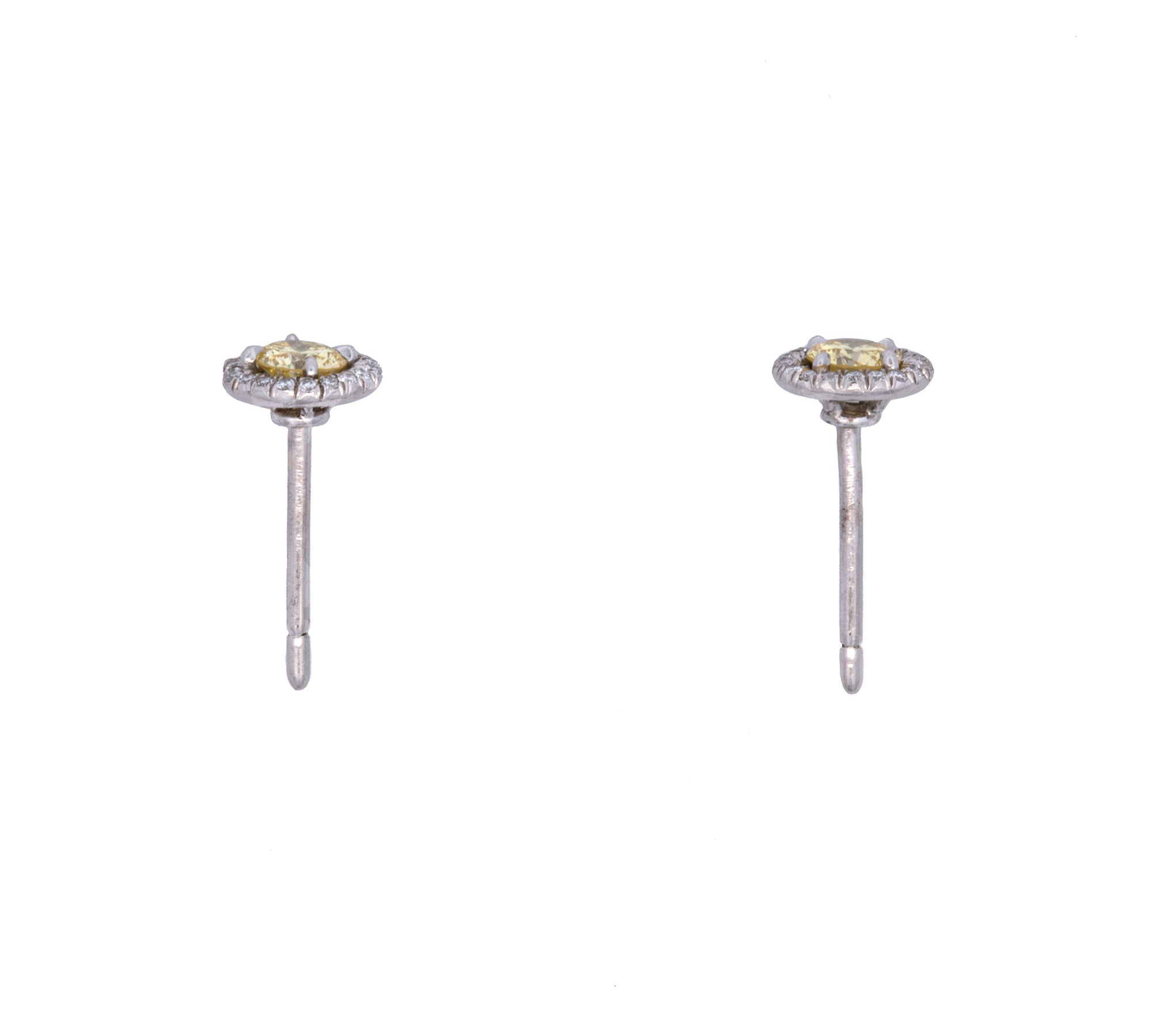 14K White Gold Yellow Diamond Halo Stud Earrings